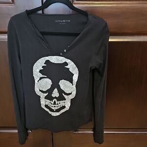 Zadig & Voltaire Black Top with Silver Skull